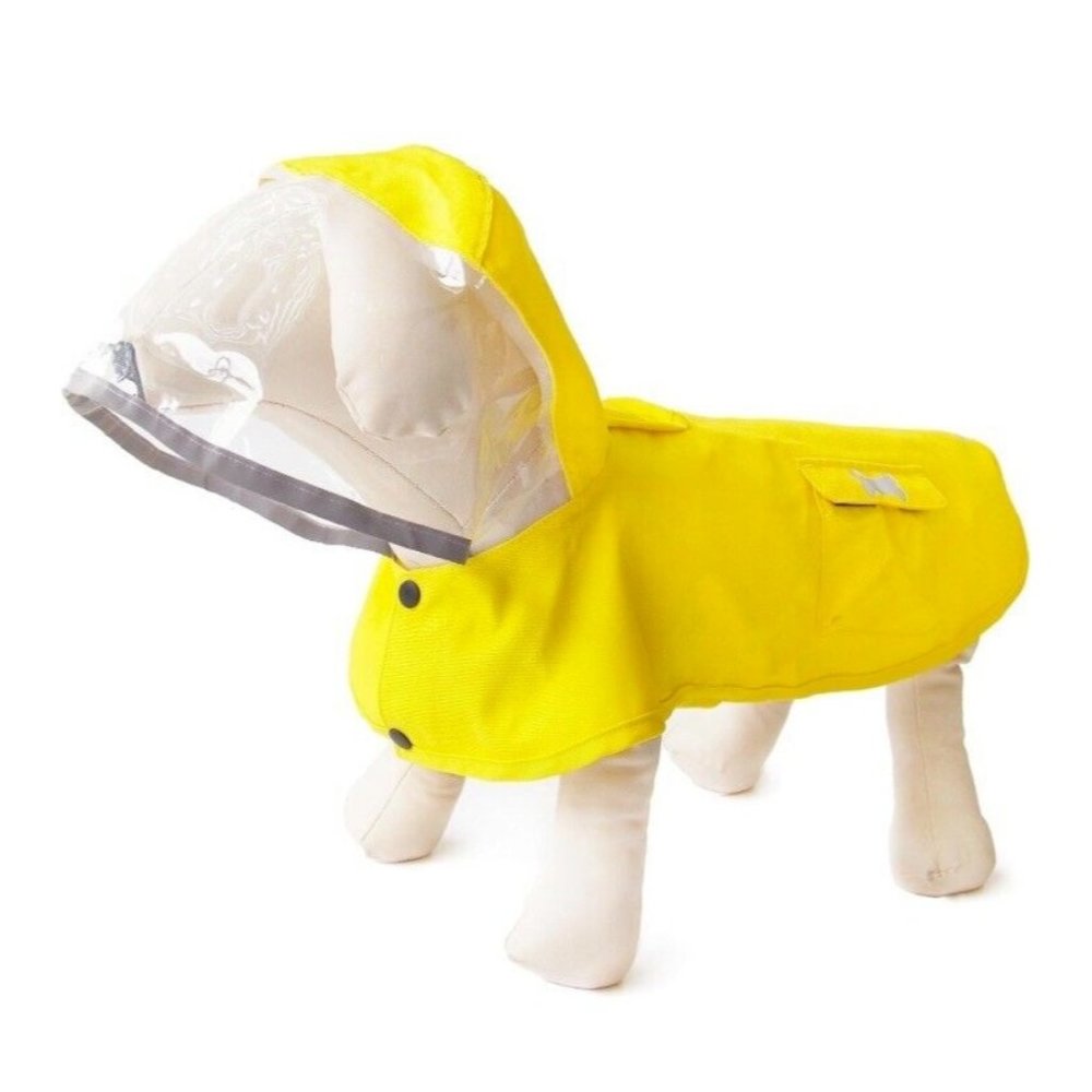 Dog Waterproof Raincoat with Poncho Hoodie Reflective Adjustable Yellow Medium